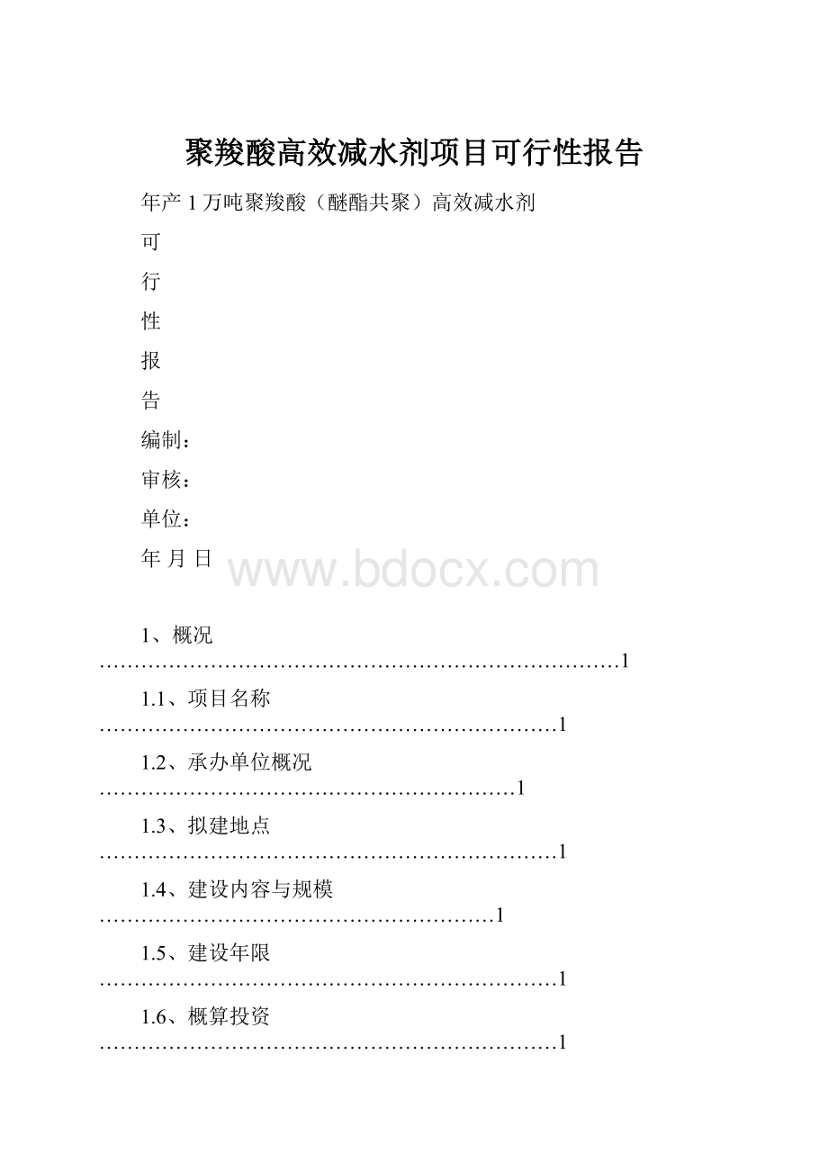 聚羧酸高效减水剂项目可行性报告.docx