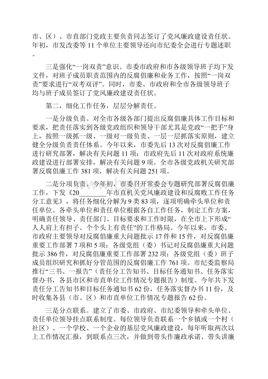 上半年市领导班子履行党风廉政建设职责情况总结落实责任制履行岗位职责Word文档下载推荐.docx_第2页