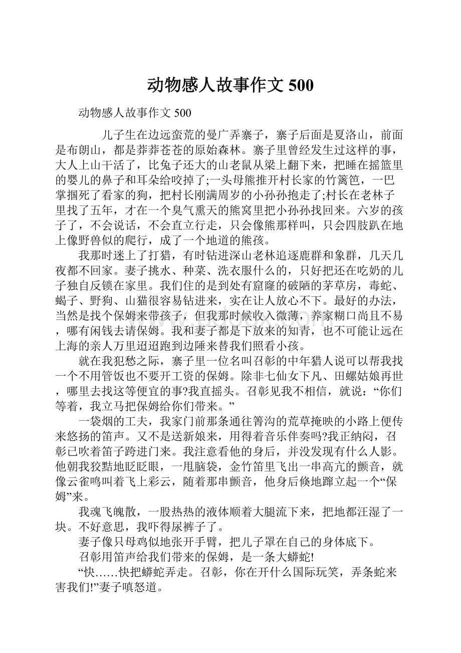 动物感人故事作文500Word文档格式.docx