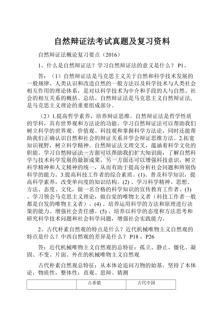 自然辩证法考试真题及复习资料.docx