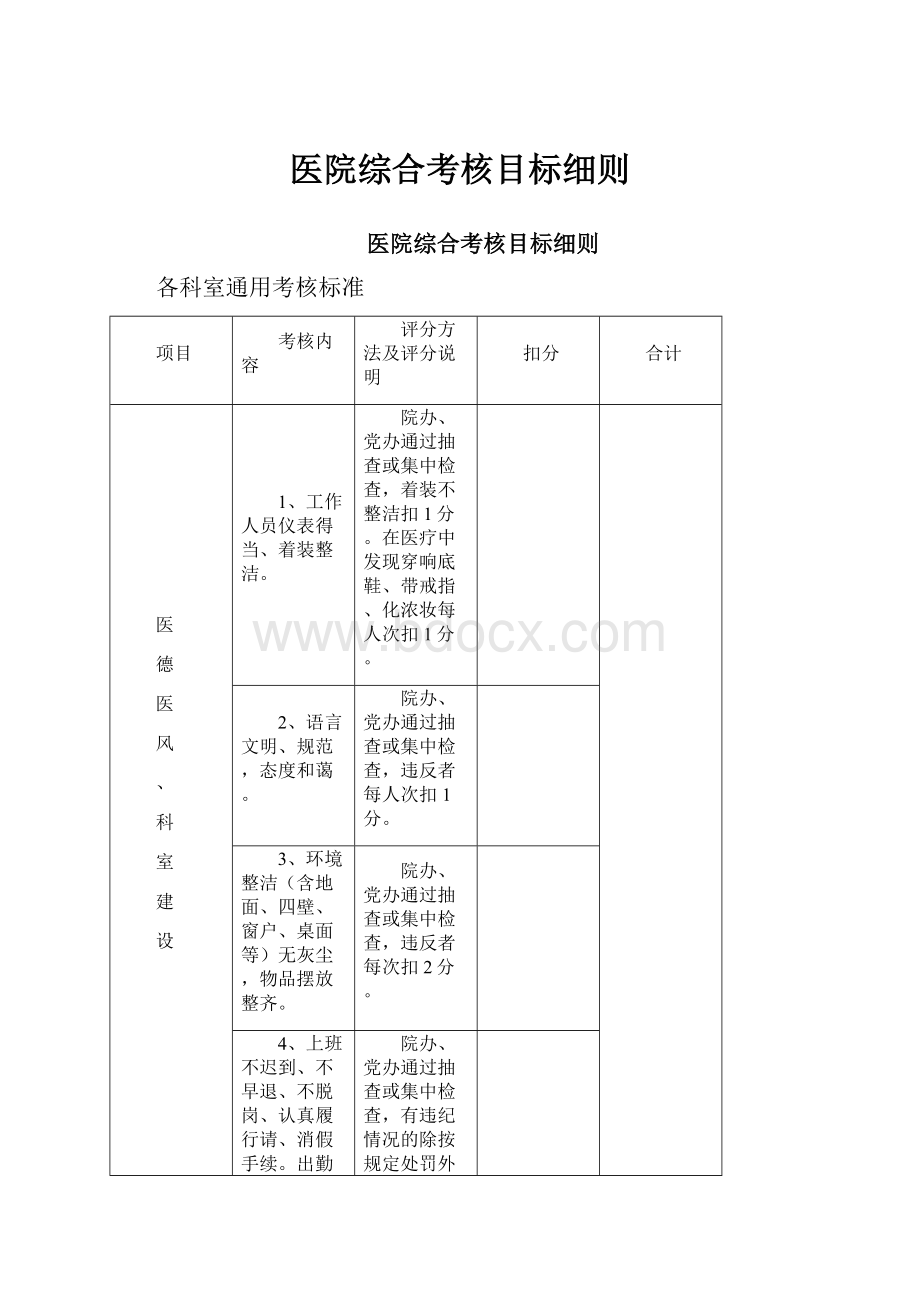 医院综合考核目标细则.docx_第1页