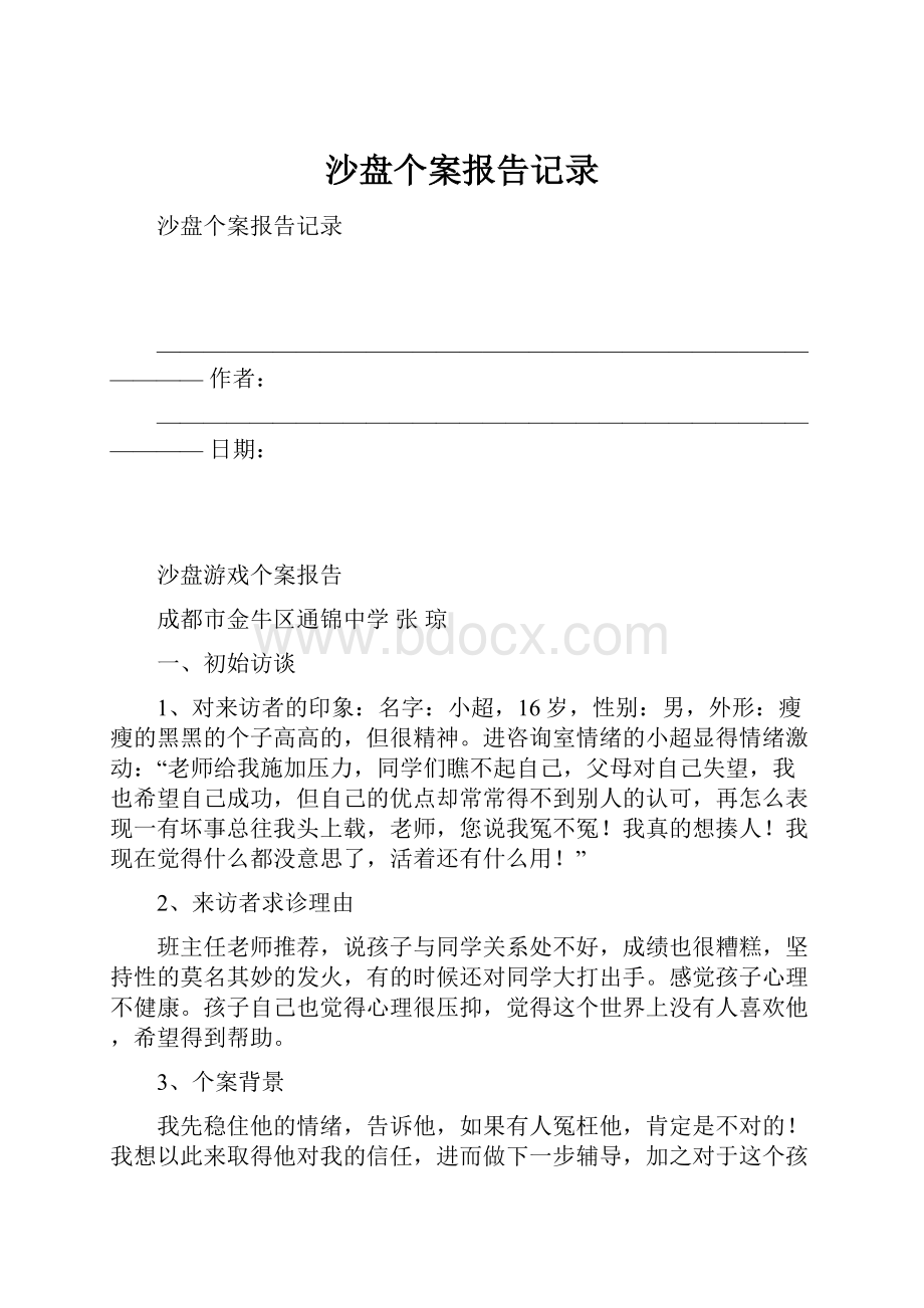 沙盘个案报告记录.docx