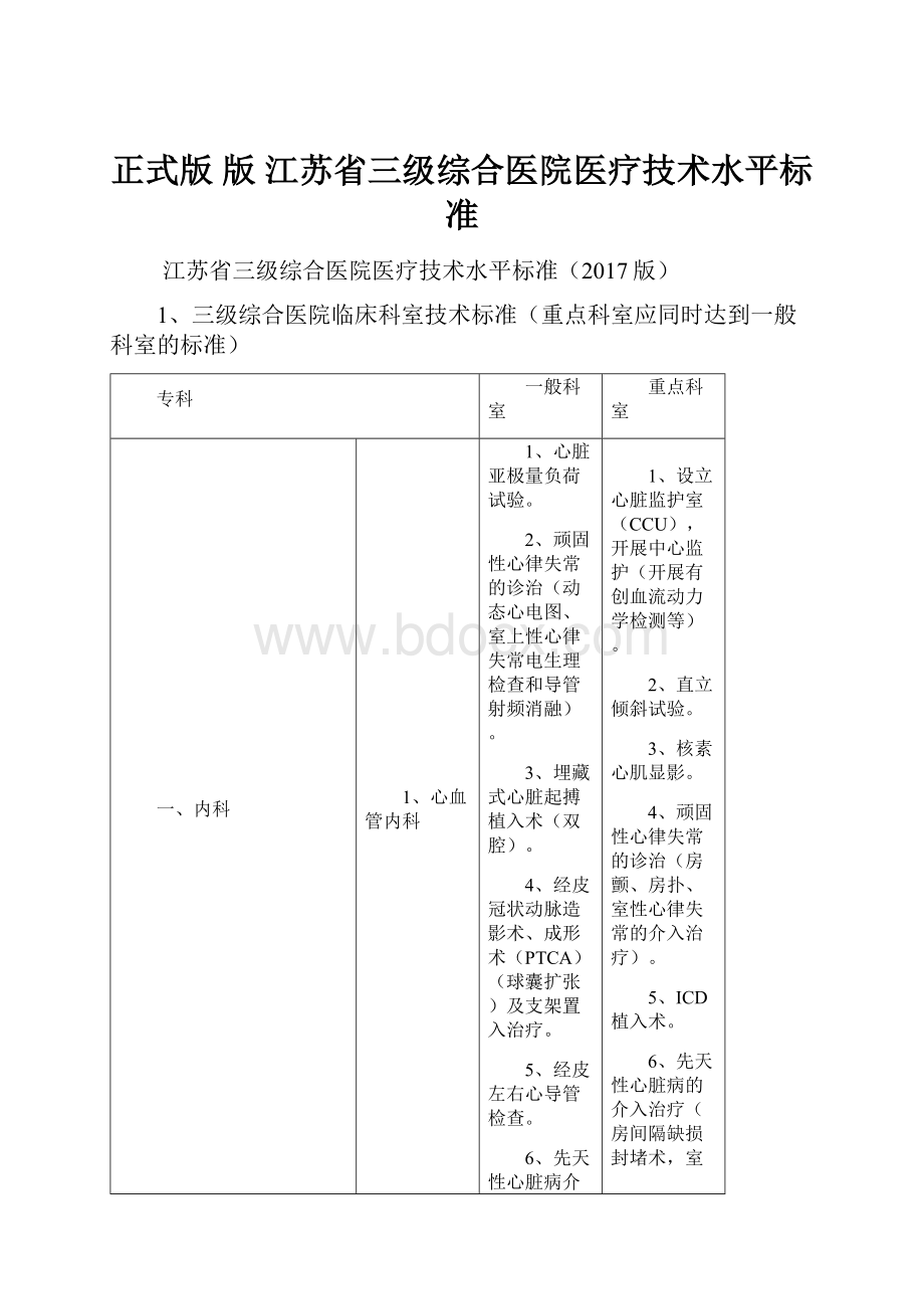 正式版 版 江苏省三级综合医院医疗技术水平标准.docx