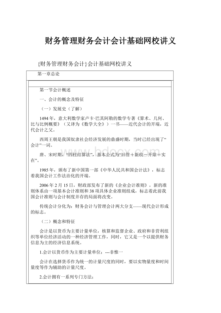 财务管理财务会计会计基础网校讲义Word格式.docx