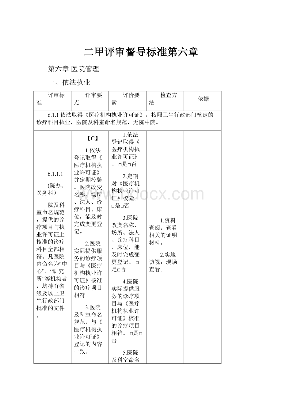 二甲评审督导标准第六章Word文件下载.docx