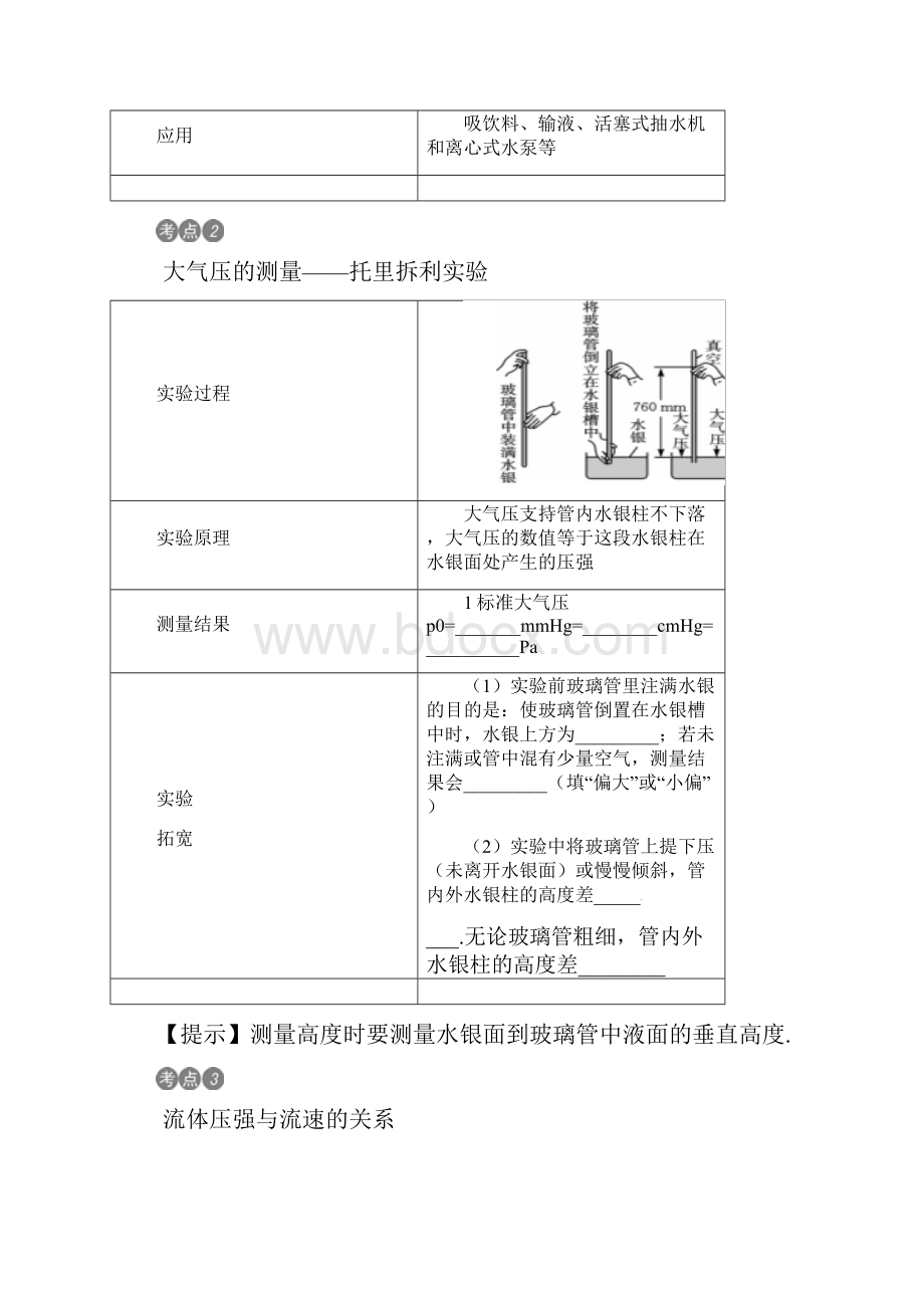 中考物理考点复习第12讲 大气压强与流体压强含答案.docx_第2页