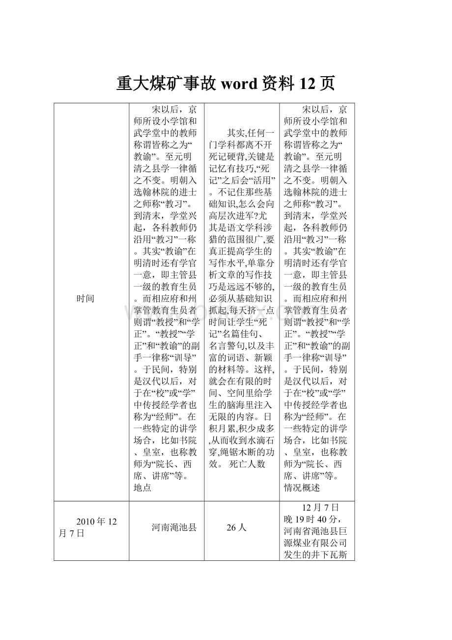 重大煤矿事故word资料12页.docx_第1页