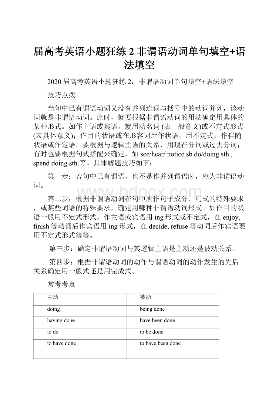 届高考英语小题狂练2非谓语动词单句填空+语法填空Word文档格式.docx