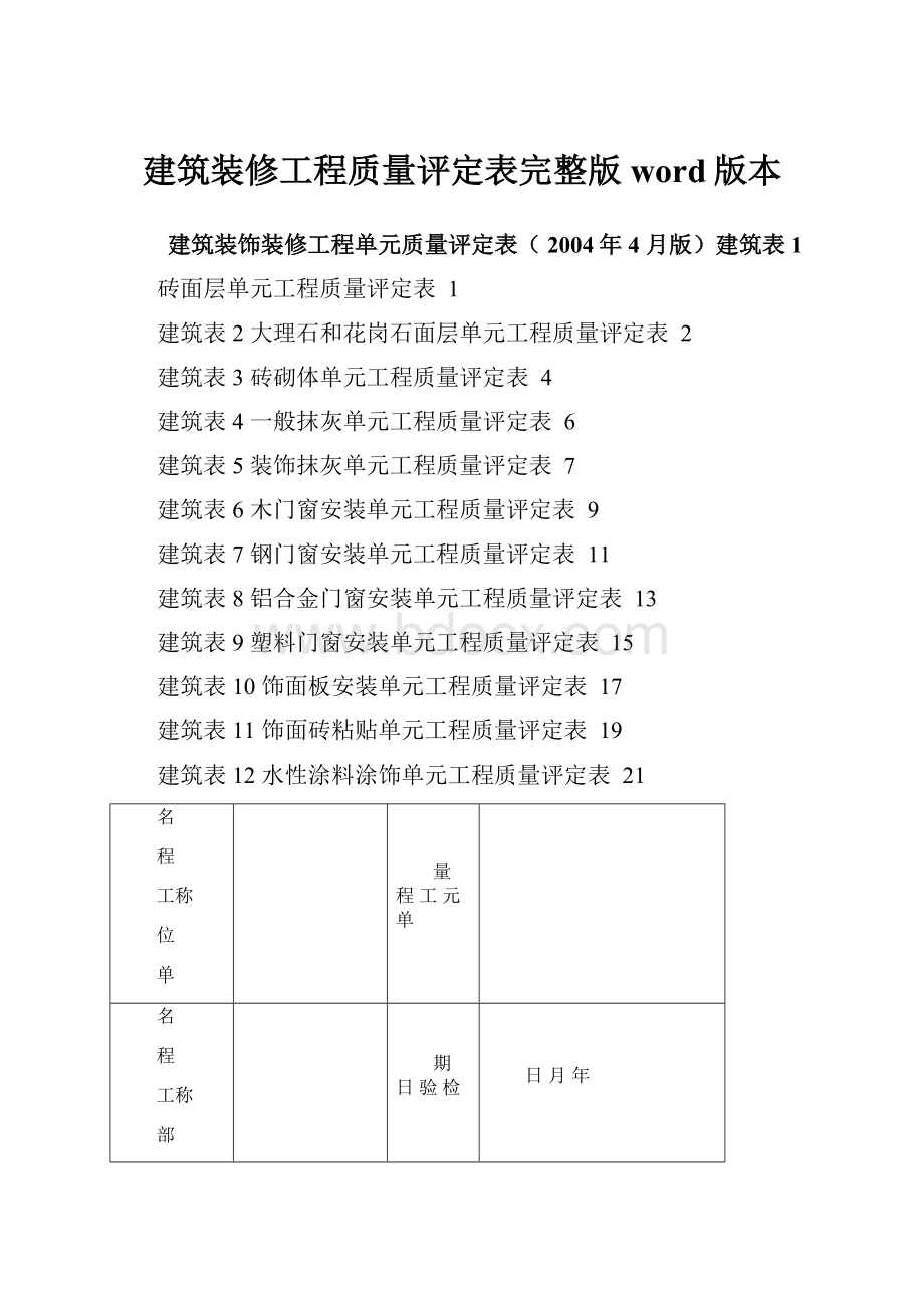 建筑装修工程质量评定表完整版word版本.docx