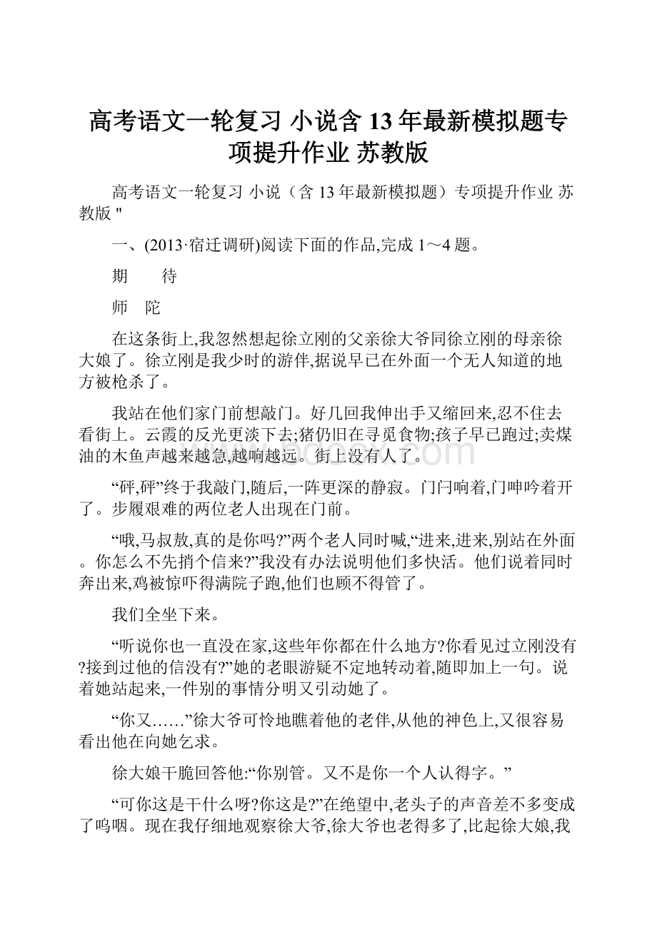 高考语文一轮复习 小说含13年最新模拟题专项提升作业 苏教版Word文档格式.docx