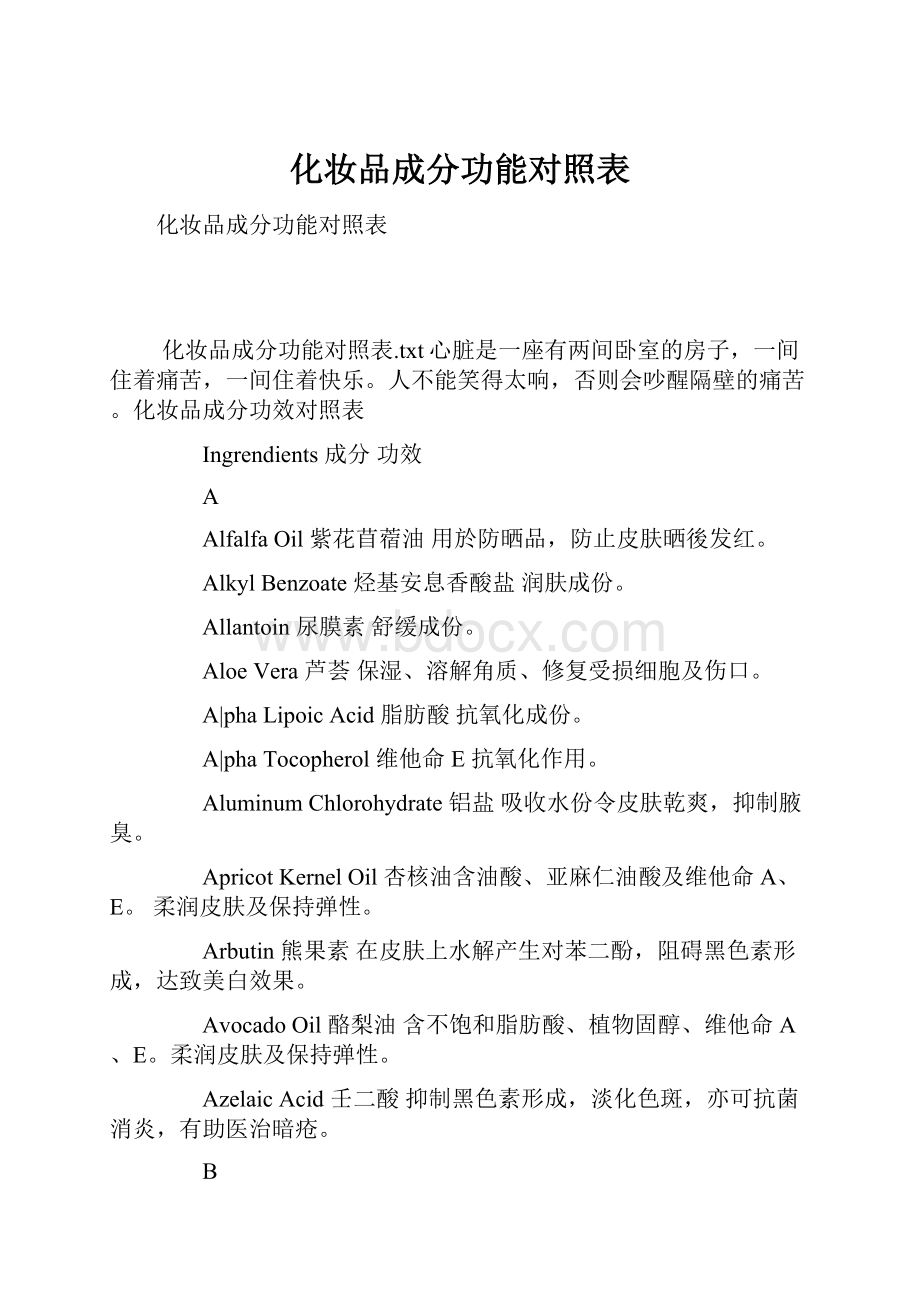 化妆品成分功能对照表.docx_第1页