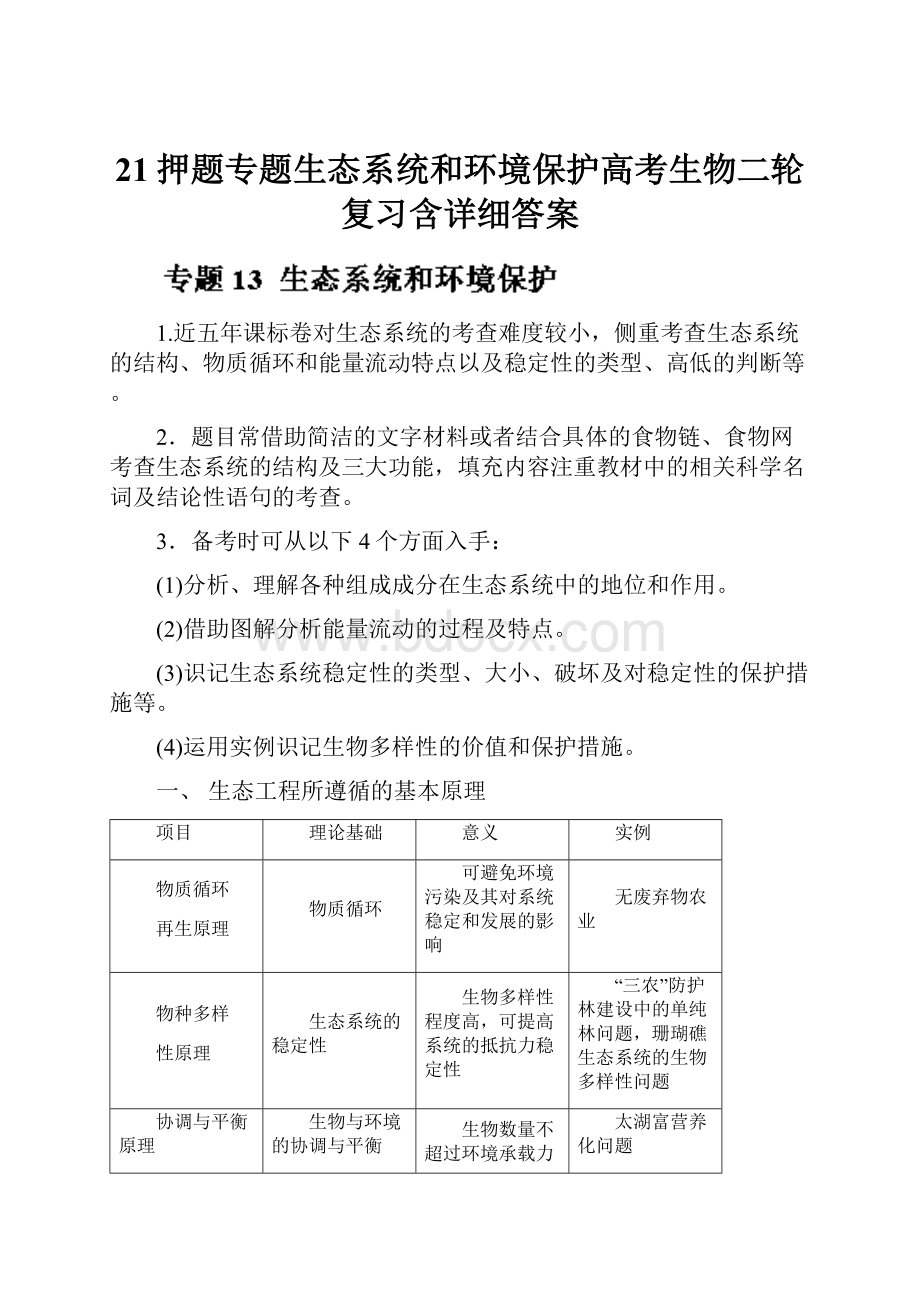 21押题专题生态系统和环境保护高考生物二轮复习含详细答案.docx_第1页