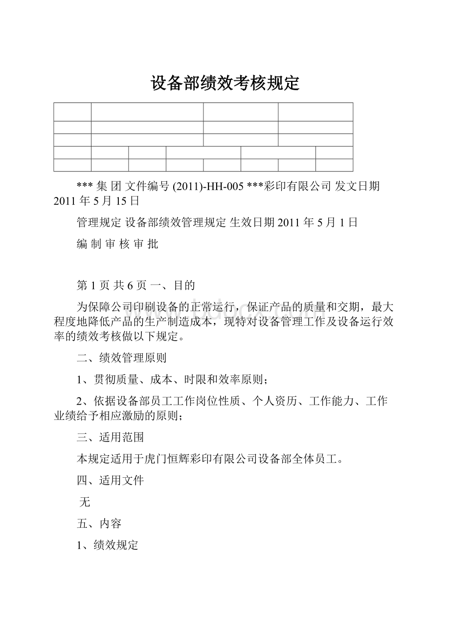 设备部绩效考核规定.docx_第1页