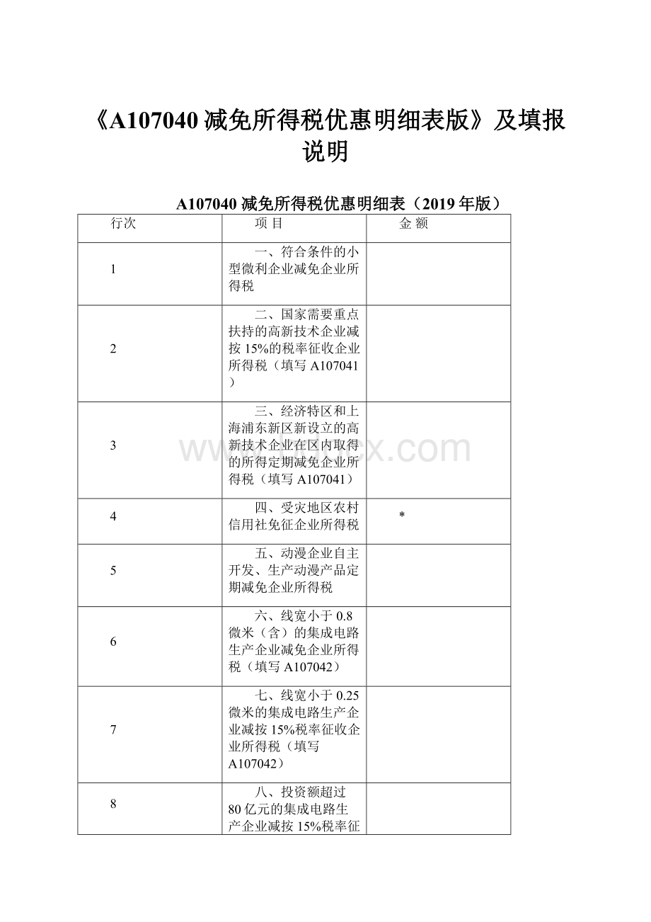 《A107040减免所得税优惠明细表版》及填报说明.docx