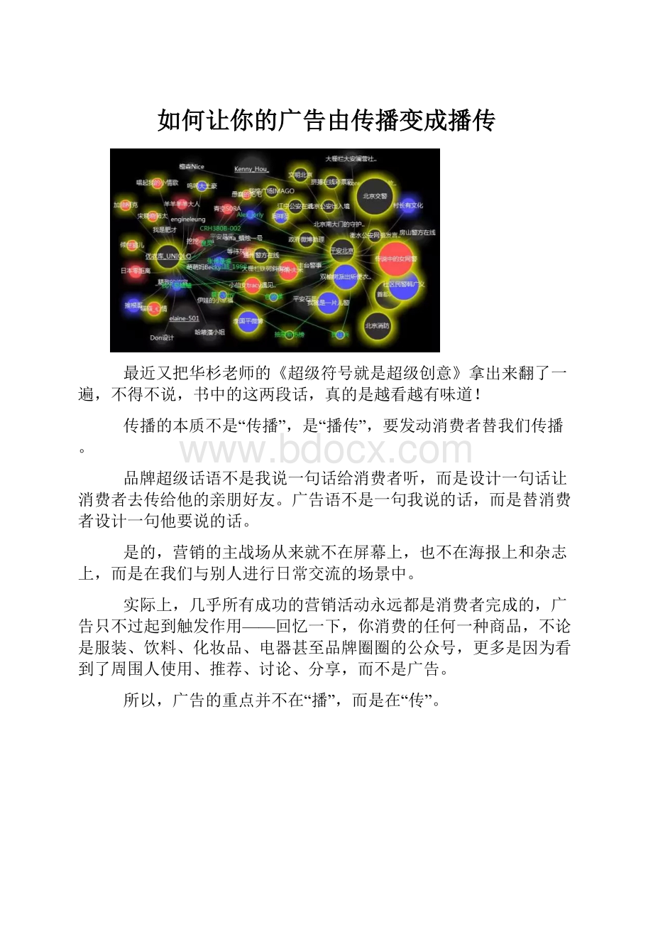 如何让你的广告由传播变成播传Word文档格式.docx