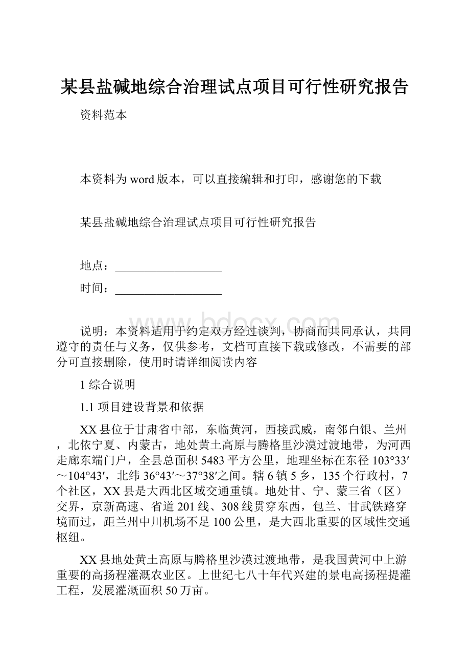 某县盐碱地综合治理试点项目可行性研究报告.docx