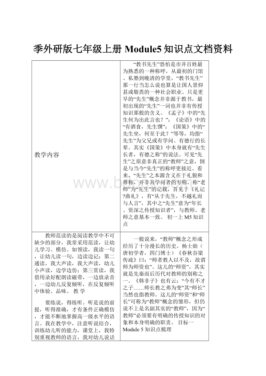 季外研版七年级上册Module5知识点文档资料.docx_第1页