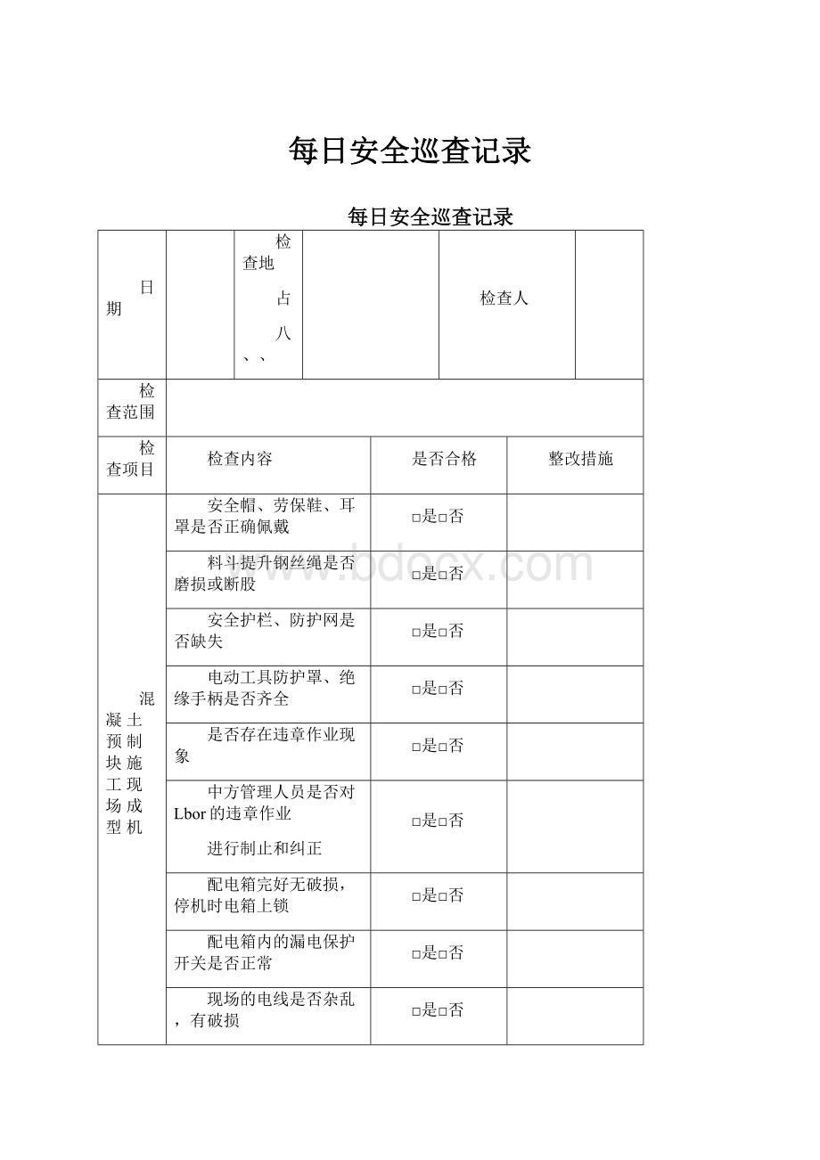 每日安全巡查记录.docx_第1页