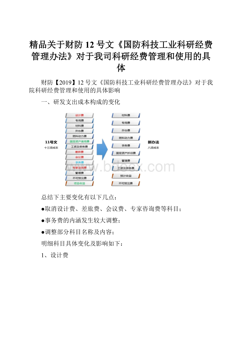 精品关于财防12号文《国防科技工业科研经费管理办法》对于我司科研经费管理和使用的具体.docx_第1页