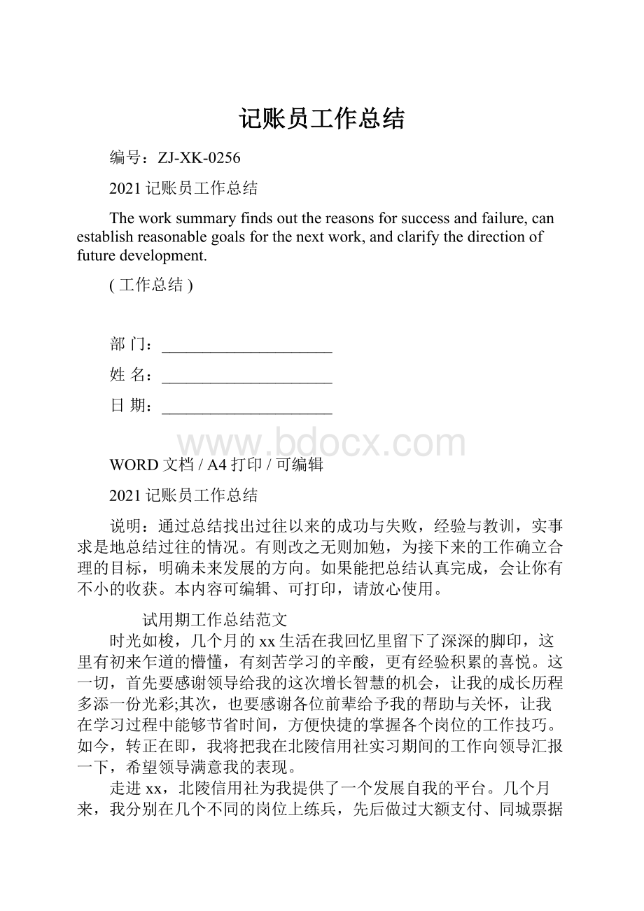 记账员工作总结Word格式.docx