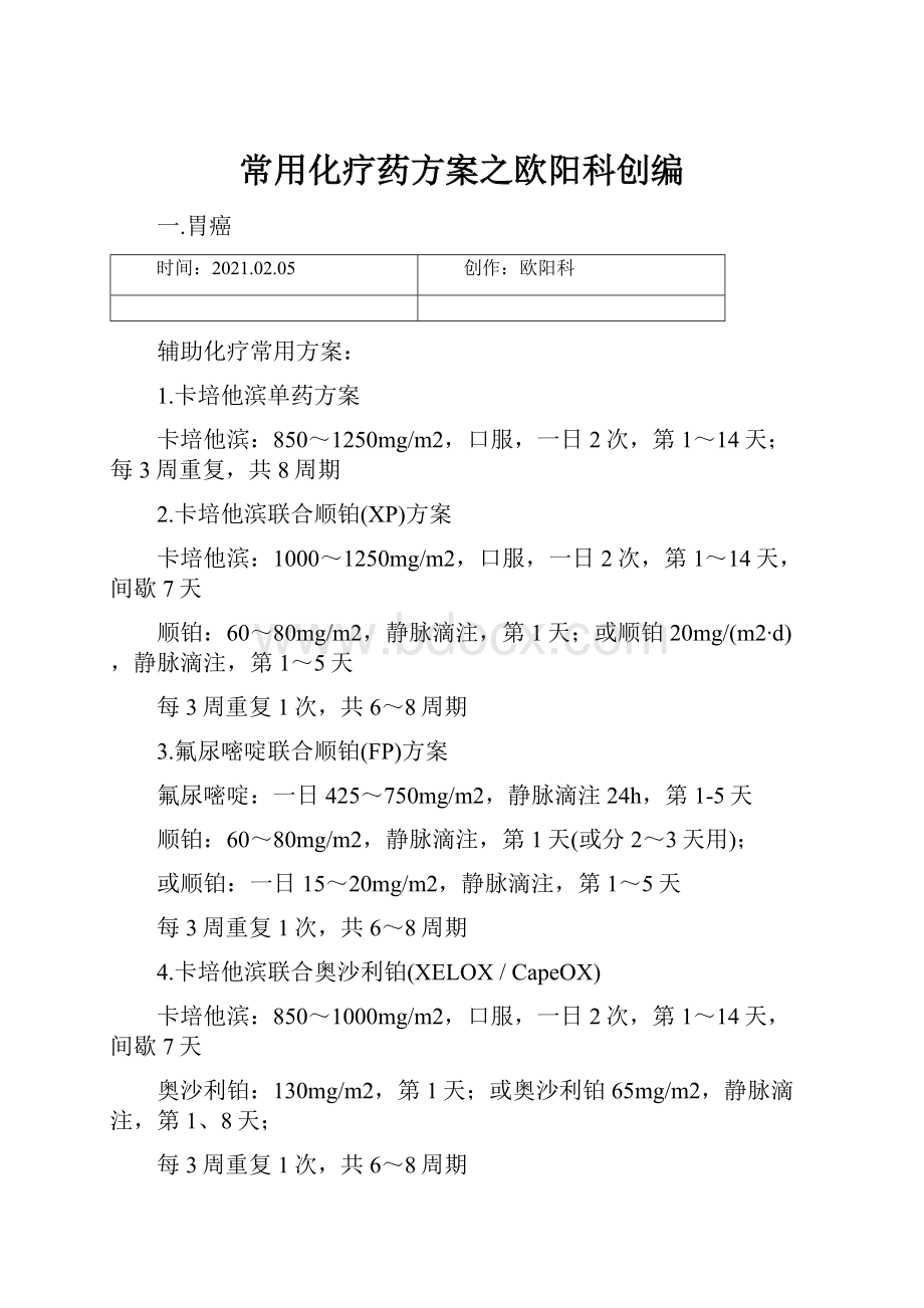 常用化疗药方案之欧阳科创编.docx