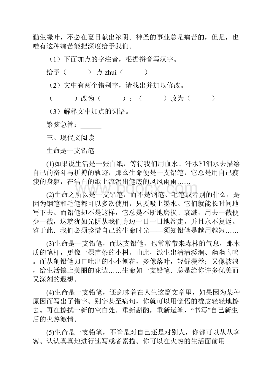 人教版学年九年级初中毕业升学模拟考试语文试题C卷.docx_第2页