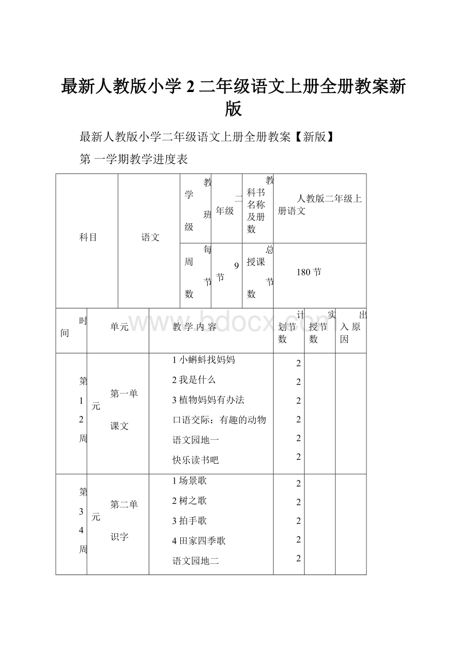 最新人教版小学2二年级语文上册全册教案新版.docx