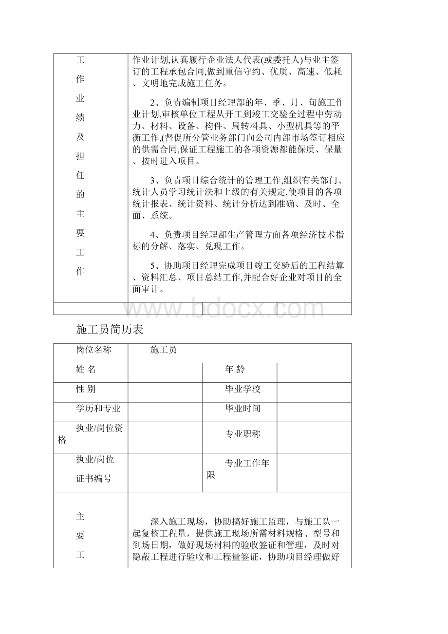 最新项目主要管理人员简历表及工作职责资料.docx_第3页