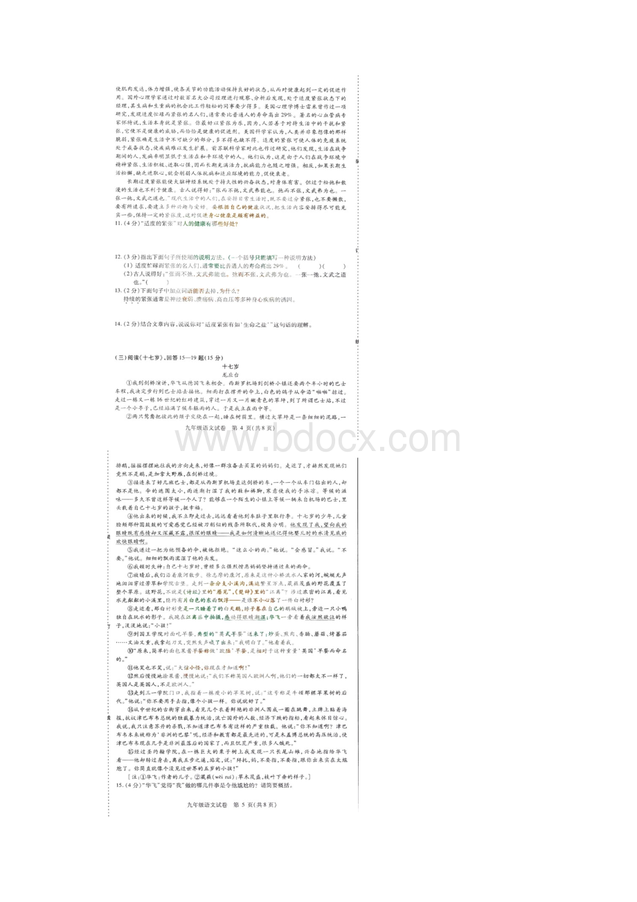 黑龙江省哈尔滨市南岗区届九年级语文上学期期末调研测试试题扫描版新人教版Word下载.docx_第3页