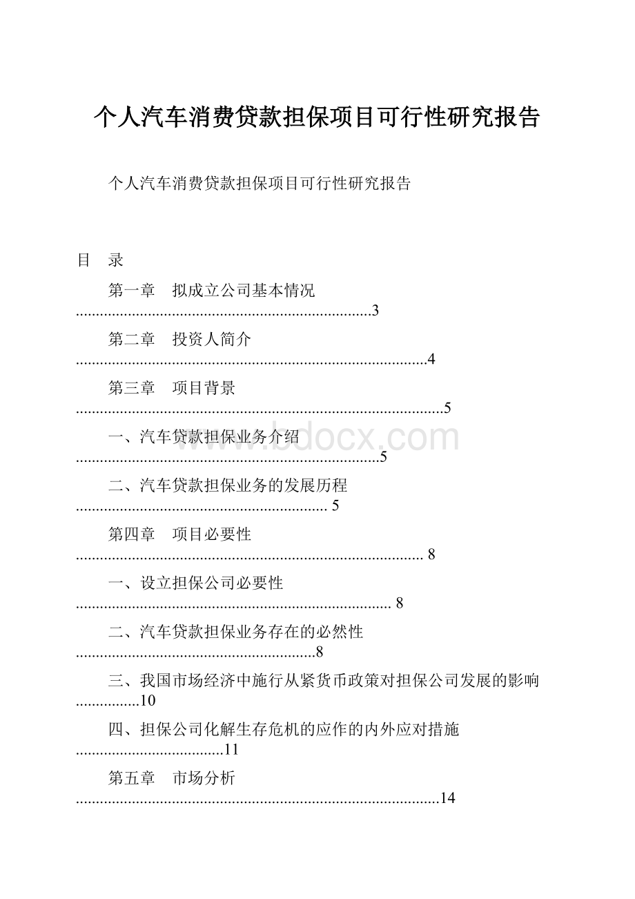 个人汽车消费贷款担保项目可行性研究报告.docx