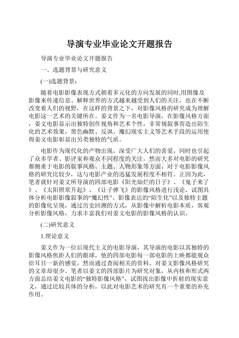 导演专业毕业论文开题报告.docx