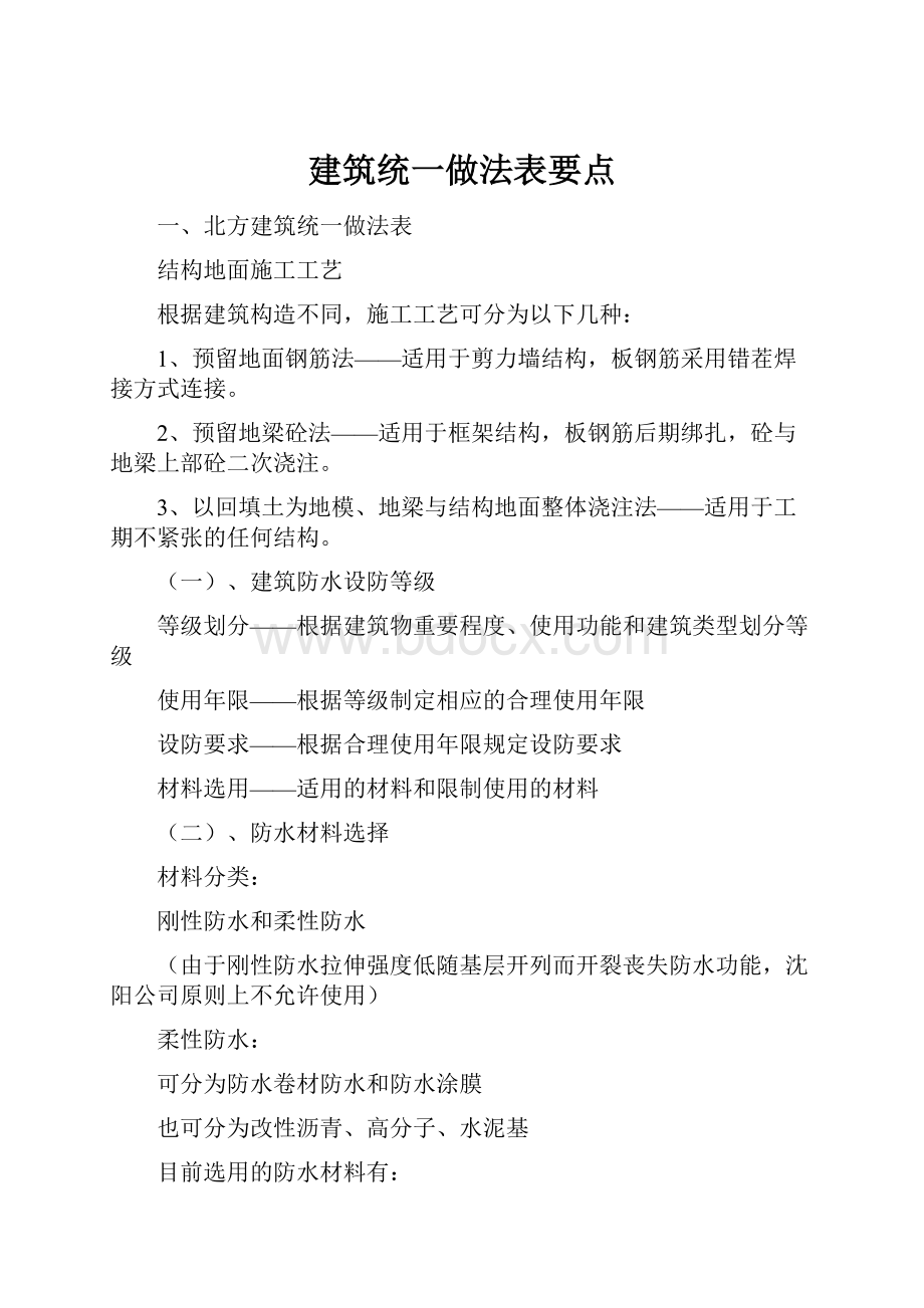 建筑统一做法表要点.docx_第1页