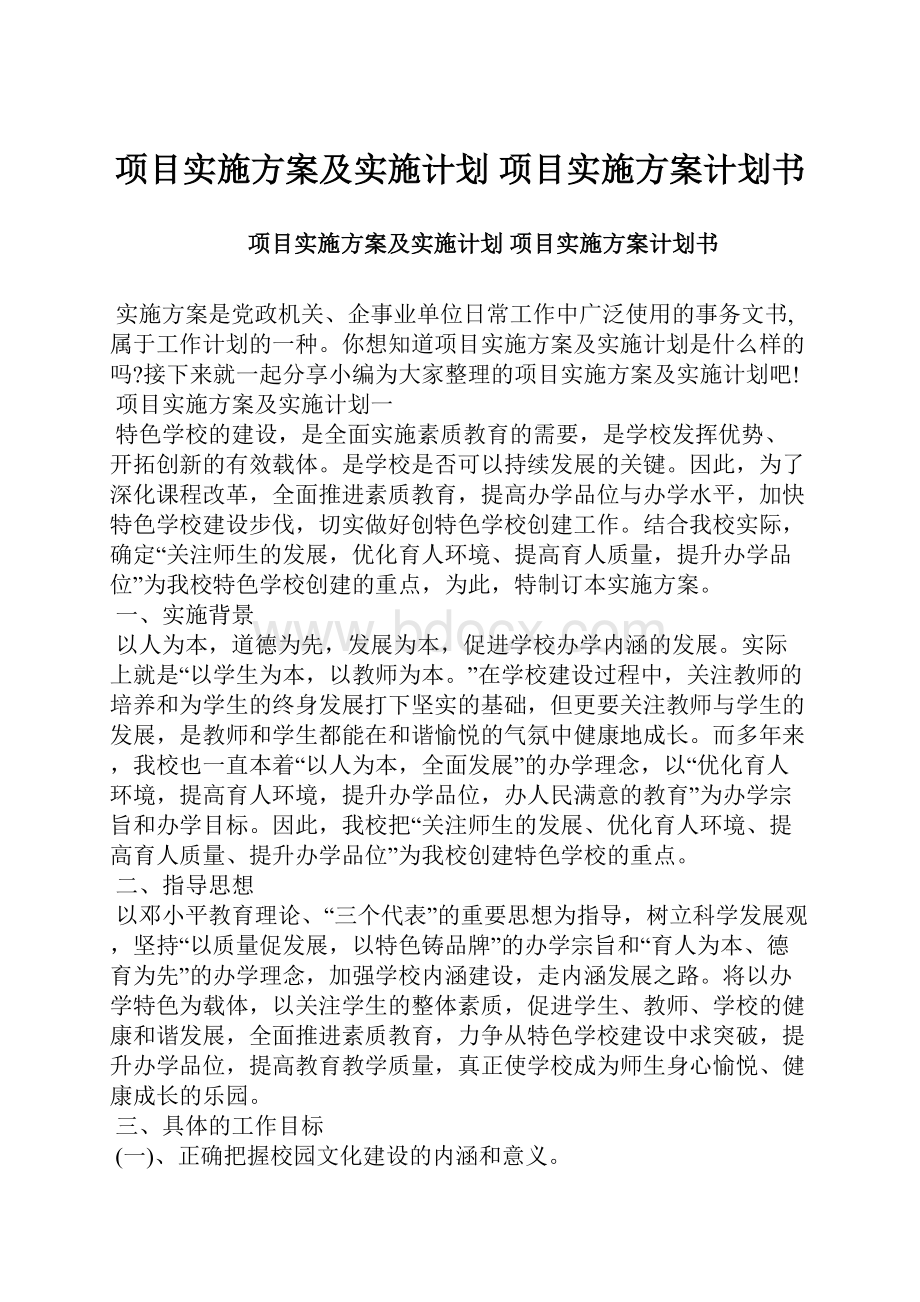 项目实施方案及实施计划 项目实施方案计划书.docx