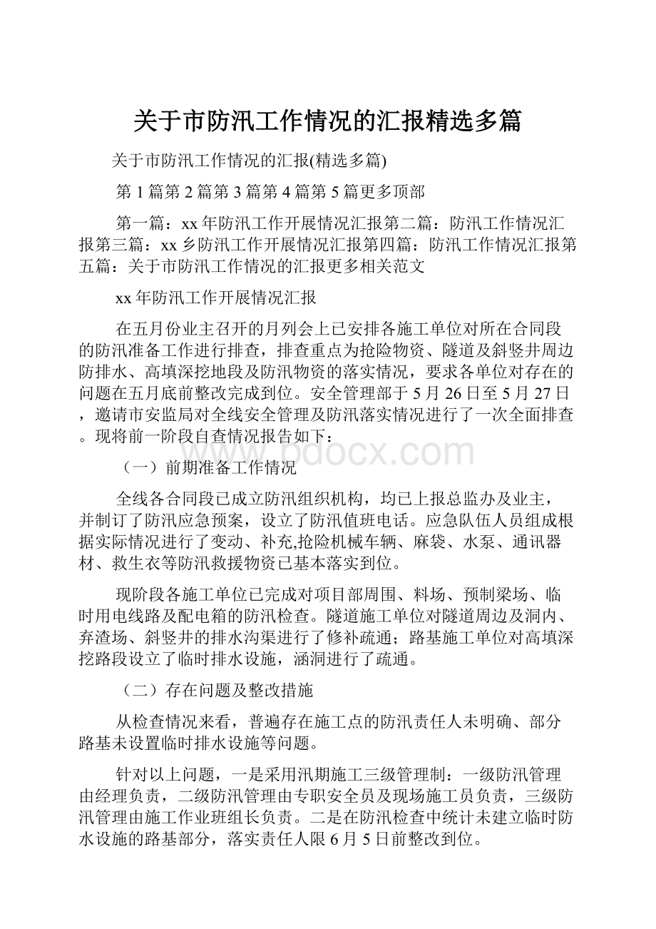 关于市防汛工作情况的汇报精选多篇.docx