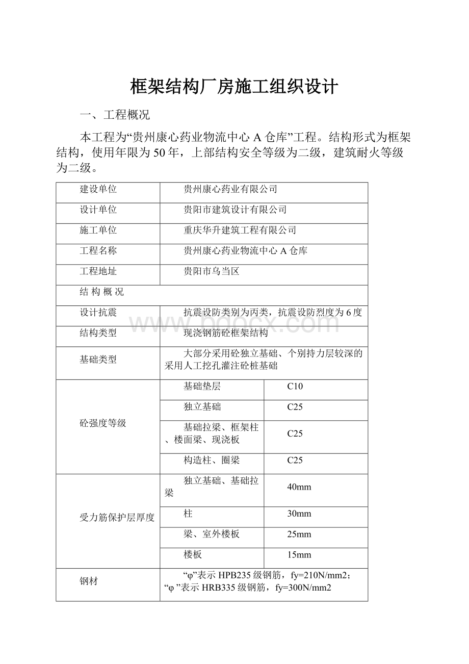 框架结构厂房施工组织设计Word文档格式.docx