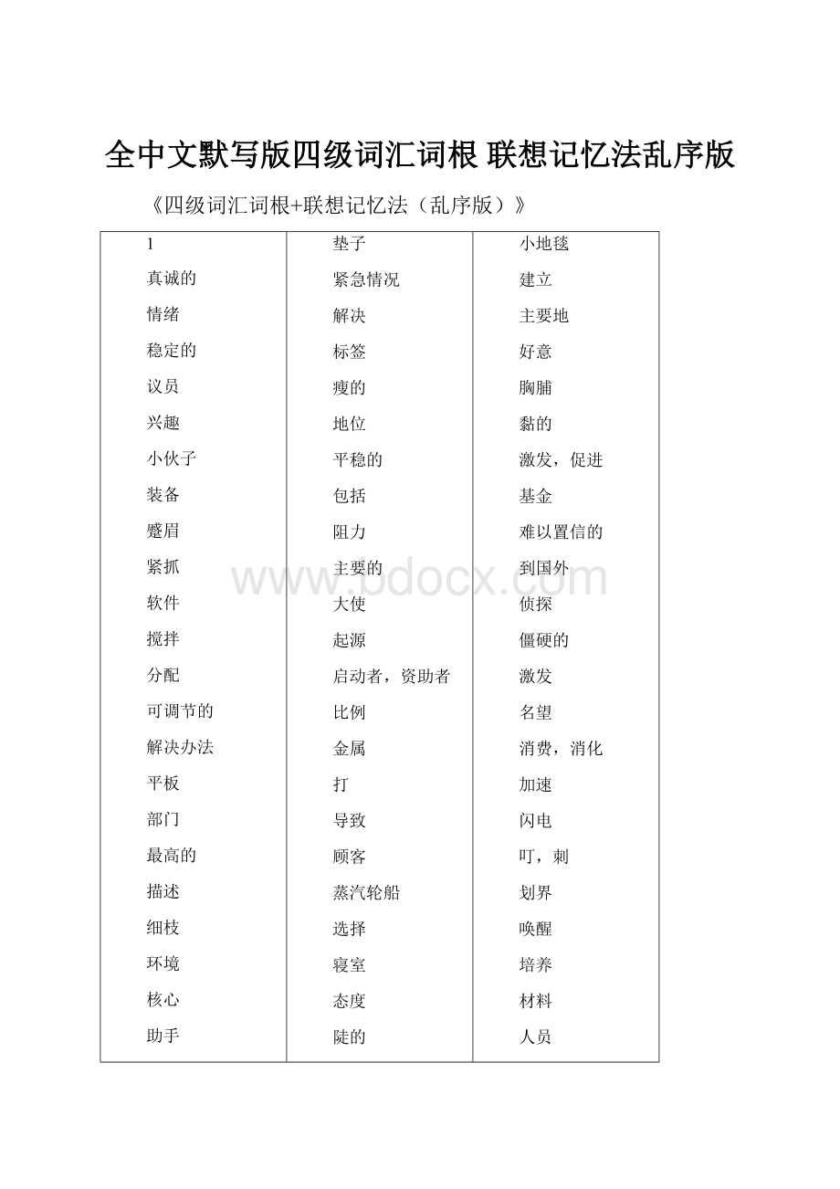 全中文默写版四级词汇词根 联想记忆法乱序版.docx