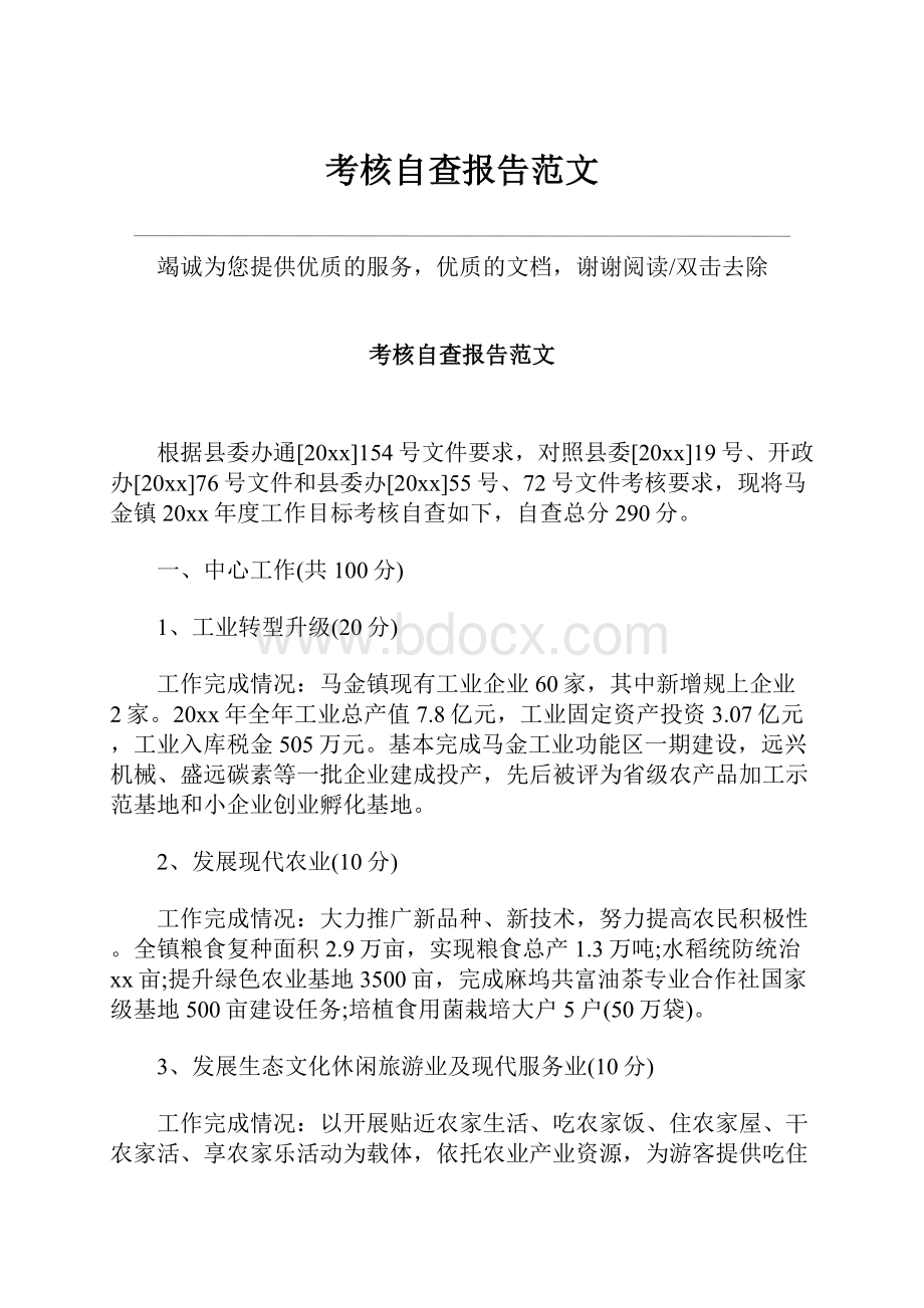 考核自查报告范文Word文档格式.docx_第1页