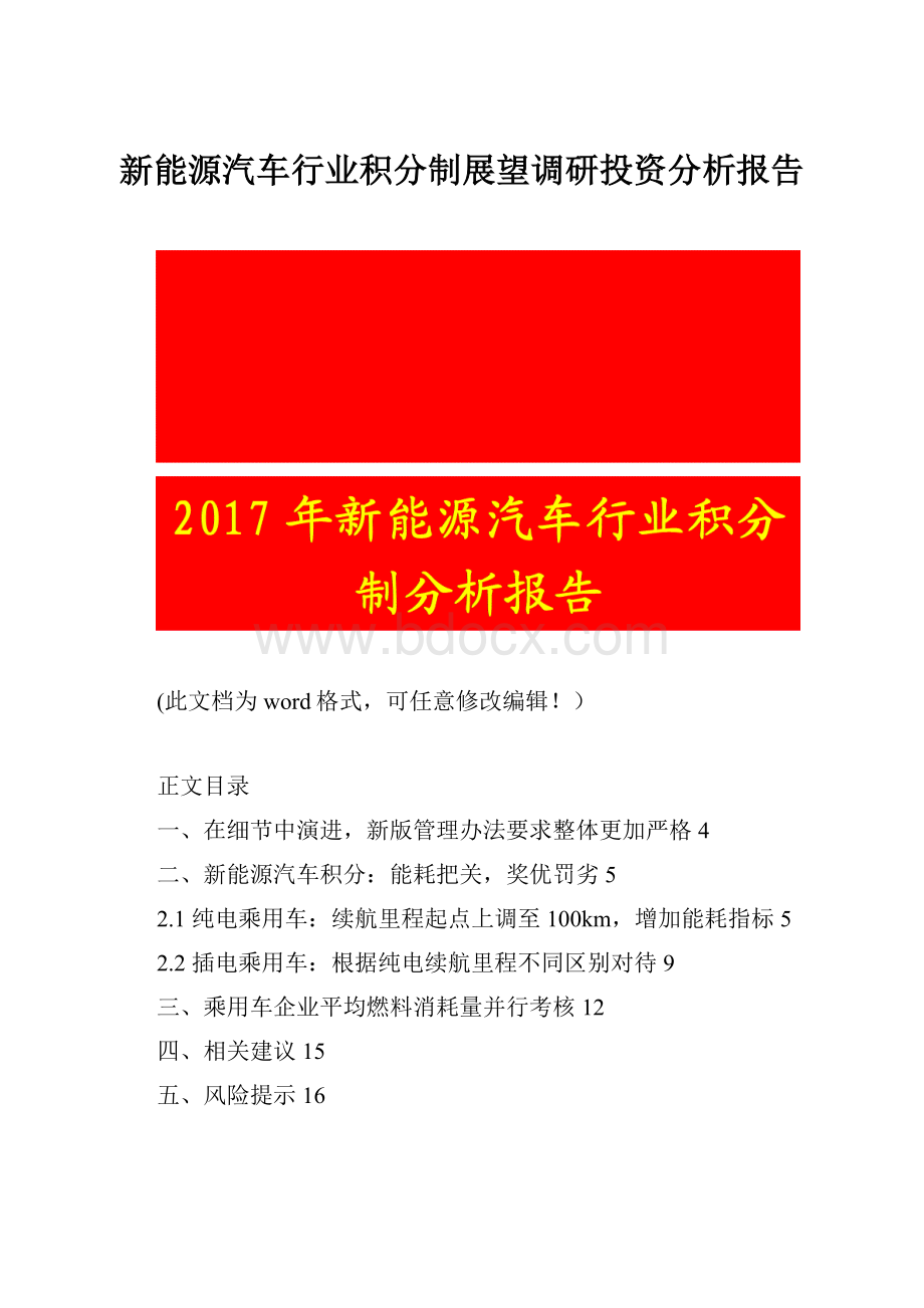 新能源汽车行业积分制展望调研投资分析报告.docx_第1页