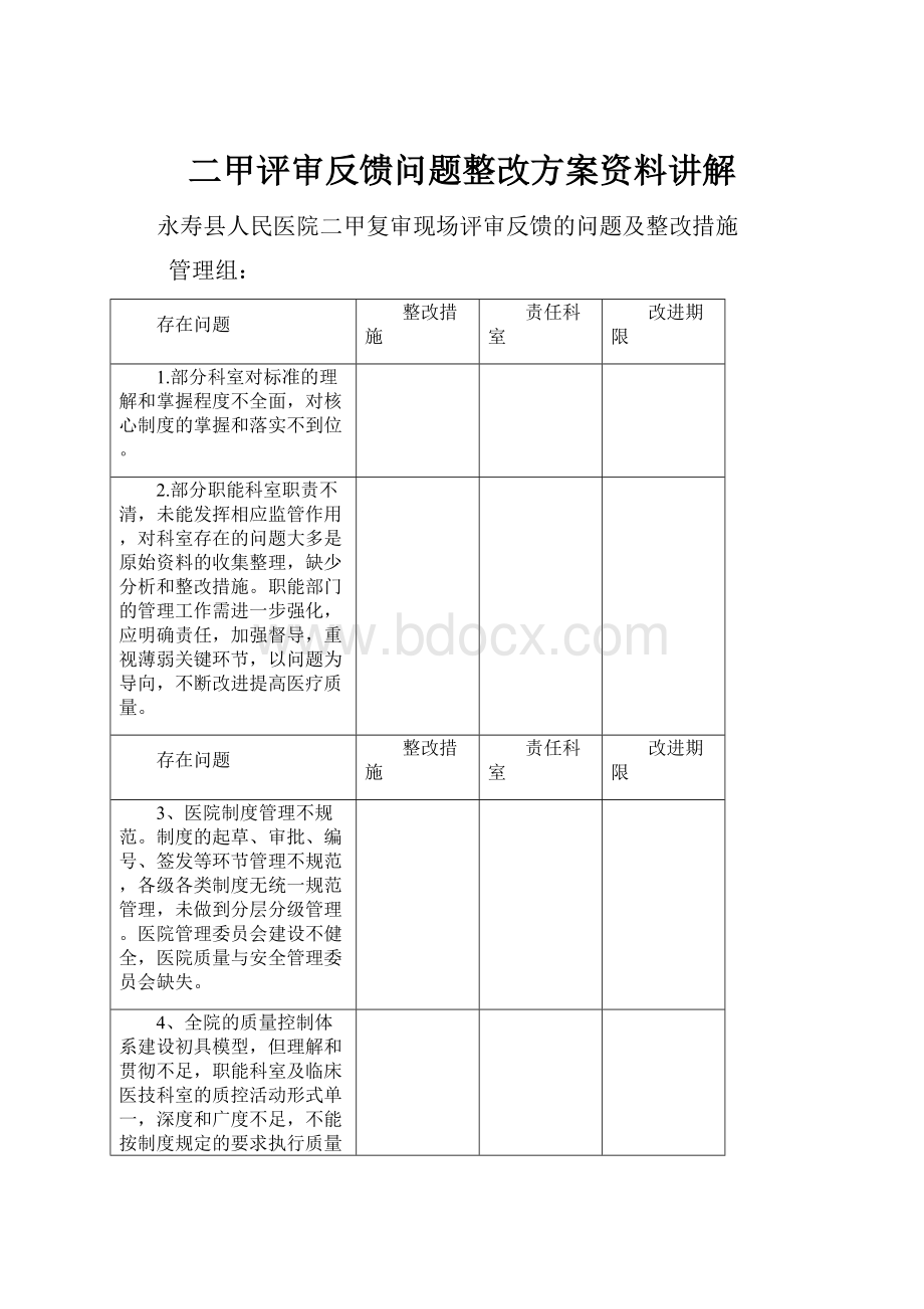 二甲评审反馈问题整改方案资料讲解.docx