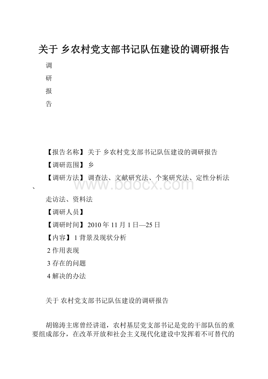 关于 乡农村党支部书记队伍建设的调研报告.docx_第1页