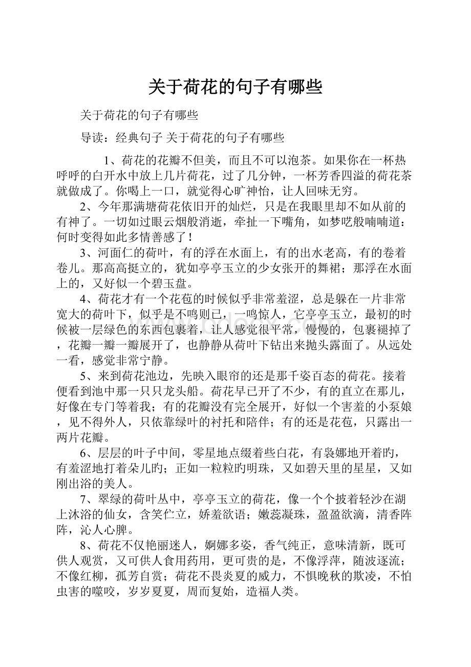 关于荷花的句子有哪些Word文档下载推荐.docx