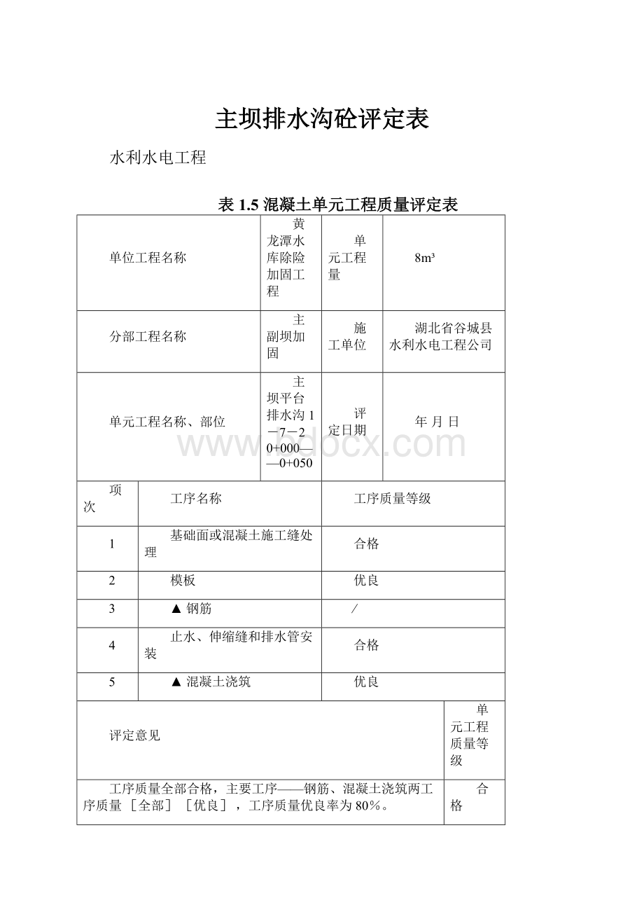 主坝排水沟砼评定表.docx