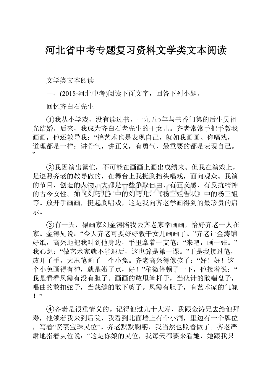 河北省中考专题复习资料文学类文本阅读.docx