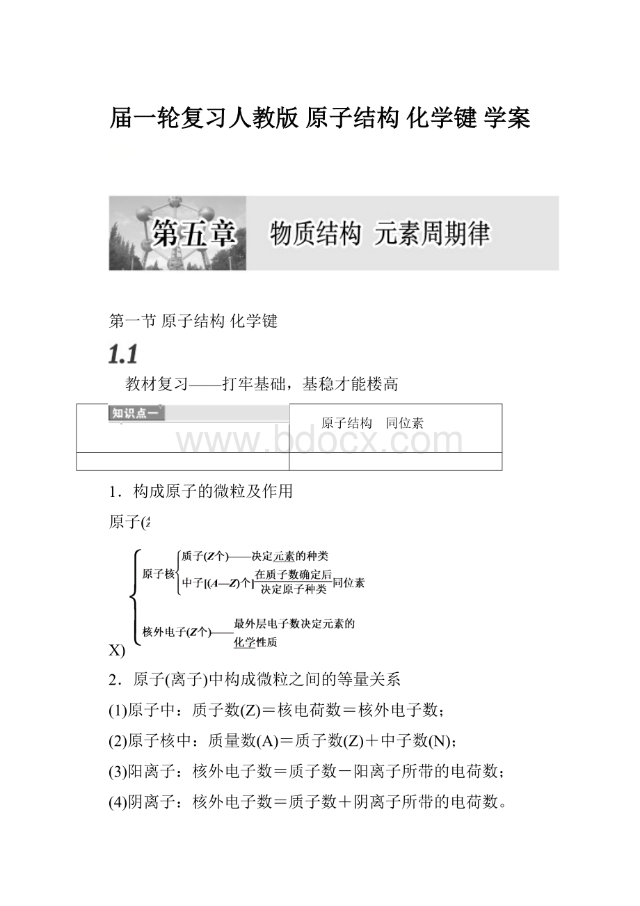 届一轮复习人教版 原子结构 化学键 学案.docx_第1页