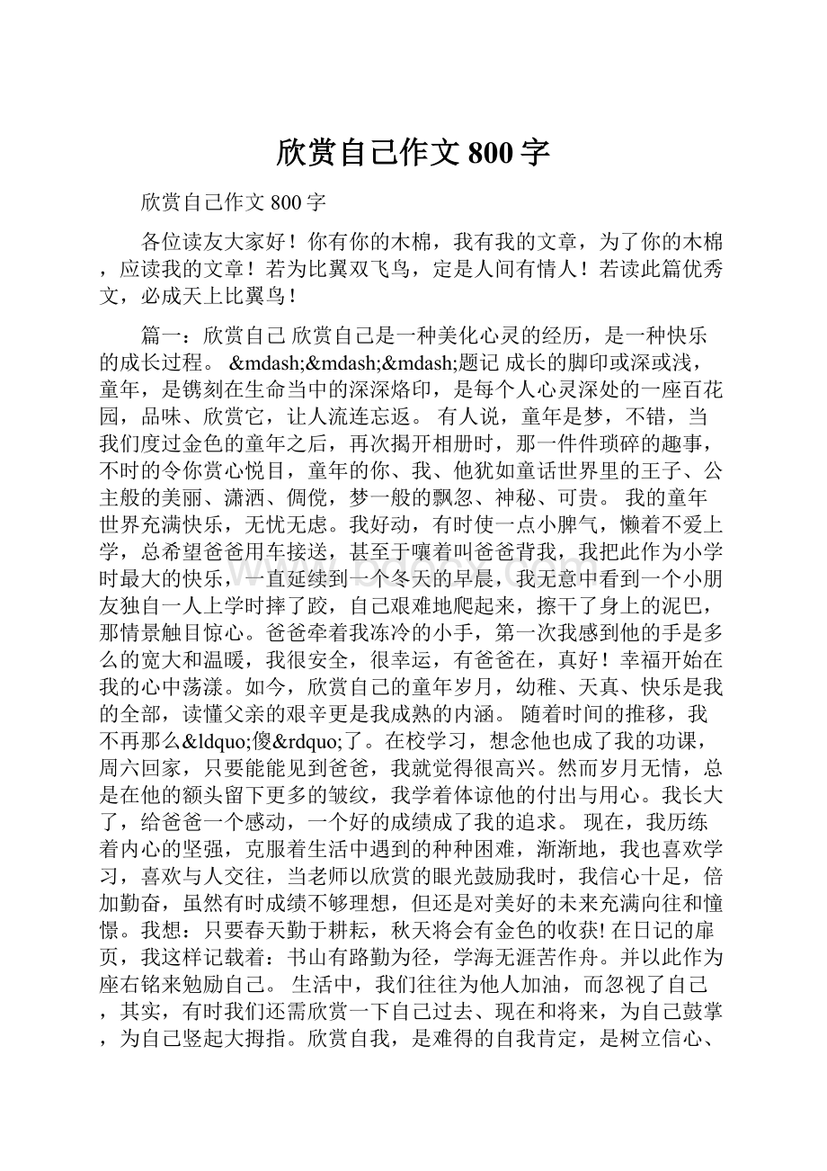 欣赏自己作文800字.docx