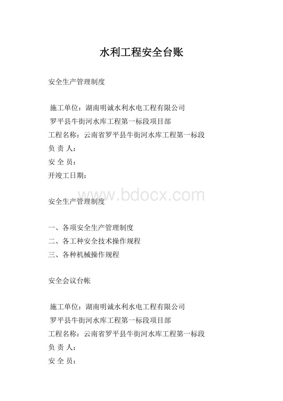 水利工程安全台账.docx