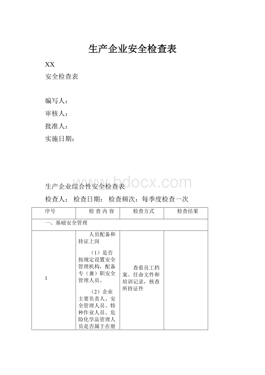 生产企业安全检查表.docx_第1页