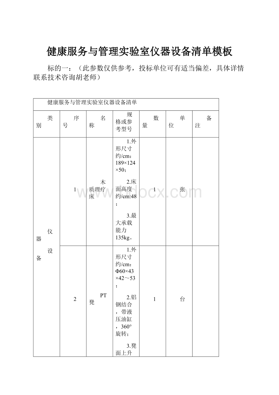 健康服务与管理实验室仪器设备清单模板.docx