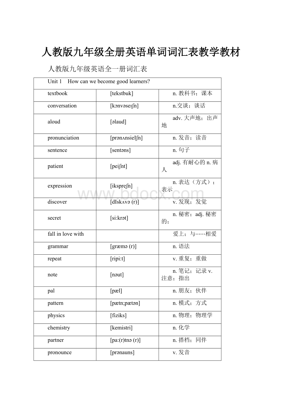 人教版九年级全册英语单词词汇表教学教材.docx_第1页