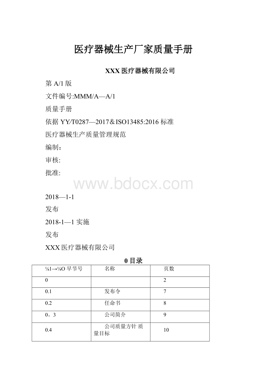 医疗器械生产厂家质量手册.docx_第1页